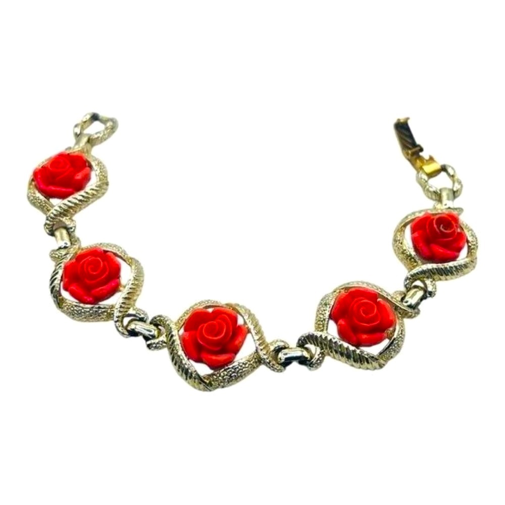 Mid Century Sarah Coventry Set Fashion 1960s Necklace and Bracelet Coral Roses